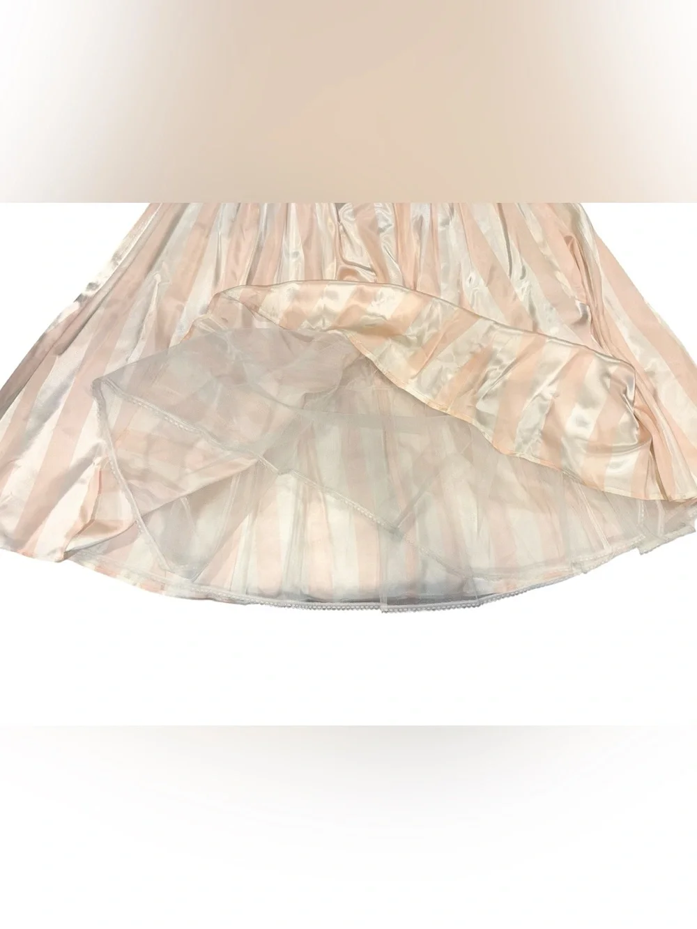 Vintage 80’s Gunne Sax Satin Gown Pink & Cream Striped Strapless Dress Sz 7 - Picture 6 of 9